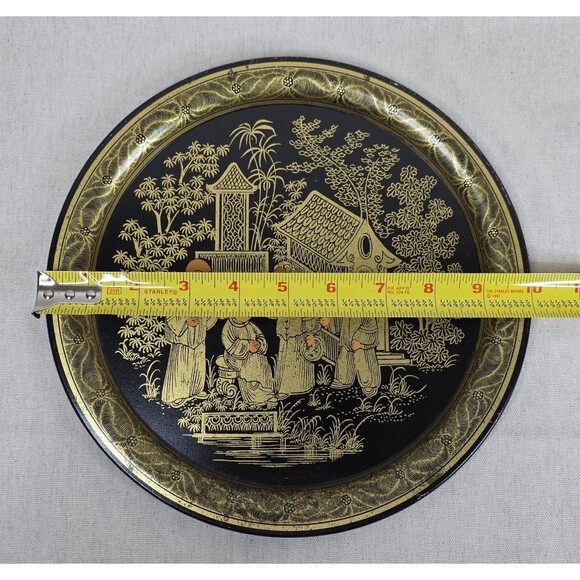 Hilbert Cheese 10" Elite Tin Tray Black Gold Japanese Scenery Design Asian Homes - Picture 6 of 8